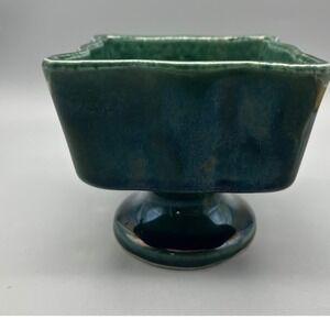 Vintage Hull Art Pottery Footed Candy Dish Bowl Green‎ Glaze Compote Mid Century
